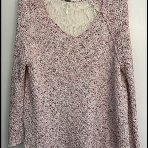 Free People Pink and Cream Textured Sweater